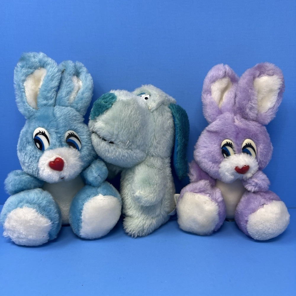 Acme 1985 Bunny Rabbit Dog Plush Lot of 3 vtg 6" Stuffed Animals Cute‎ Toy Set